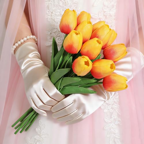 Artificial Tulips Bridal Wedding Festival Decor Bouquet Real Touch PU Flower Bouquet Pack of 20 (Yellow-Red) - color: Yellow-red