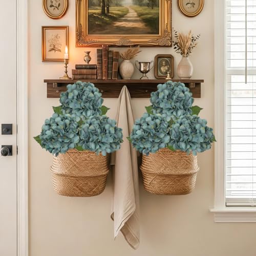 Hollyone 3Pcs Blue Hydrangea Artificial Flowers 28.7" Real Touch Large Faux Silk Hydrangeas Flowers with Stems Fake Flower for Home Wedding Floral Arrangement Centerpiece Table Vase Fall Decor - color: Blue