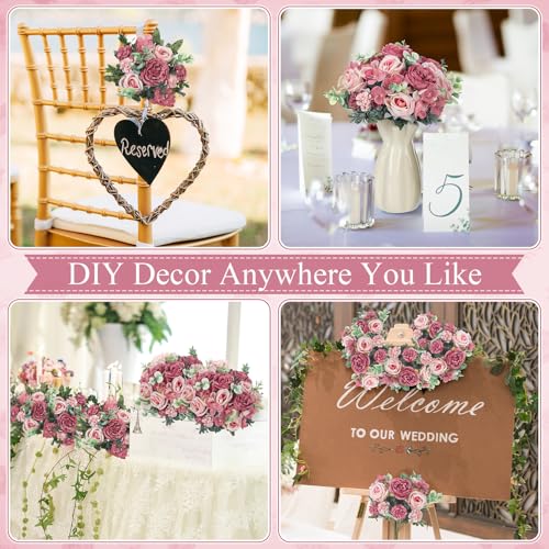 Wavwavw 6 Pcs Artificial Peony Silk Florals Fake Mix Silk Peony Rose Faux Flower Hydrangea Bouquet Elegant Realistic Wedding Floral Centerpiece for Home Party Table Arrangement (Champagne with Red) - color: Champagne With Red