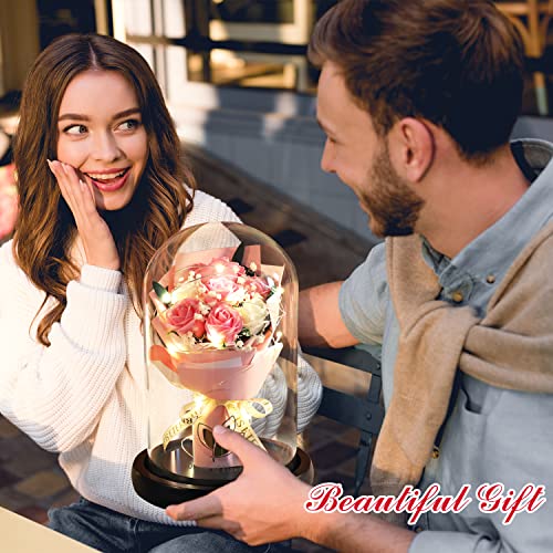 Mothers Day Rose Gifts, Flower Gifts for Women,Rose in Glass Dome with 2 Light Modes,Light Up Rose Flowers,Valentines Anniversary Birthday Gifts for Women, Mom, Wife, Girlfriend - color: Romantic Rose