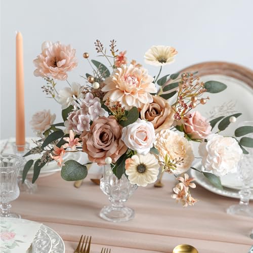 YYHUAWU Artificial Flowers Combo Set Fake Flower Leaf Box with Stems for DIY Wedding Bouquets Centerpieces Arrangements Baby Shower Party Home Decorations (Brown & Nude Color) - color: Brown & Nude Color