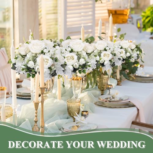 Yunsailing 8 Packs Artificial Peony Flowers Faux Silk Hydrangea Bouquet Vintage Wedding Home Table for Door Decor Reusable Bouquet of Rose Flowers for Wedding Birthday Party (Milky White) - color: White, style: Hydrangea
