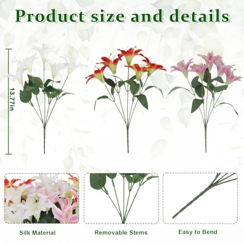ZeKonan 10 Pcs Artificial Lily Flowers Faux Fake Silk Lilies Bouquets | Home Kitchen Wedding Party Decor, Table Centerpieces Decoration, Flower Arrangement Decor, 3 Colors Mixed, 14in - color: 10 Pcs-a Mix