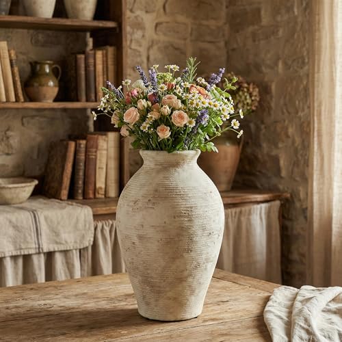 Ceramic Flower Vase, 9 Inch Vintage Large Vase for Living Room, Dining Room, Bathroom Indoor & Outdoor Home Decor - size: 9In
