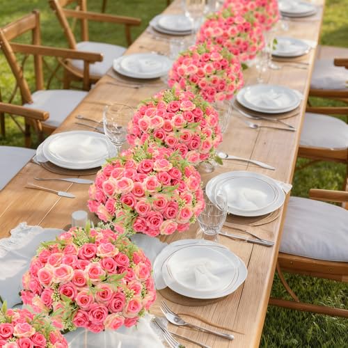 8 Pack Rose Artificial Flowers Bouquet, 10 Small Silk Rose Heads Per Pack, Fake Roses Bunches for Wedding Table Centerpieces Bridal Bouquet Mother's Day Valentine's Day Home Decor, Deep Pink - color: Deep Pink