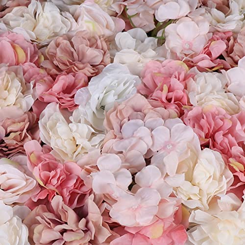 6 Pcs Artificial Silk Flower Wall Panel, Autumn Dahlia Rose Hydrangea Floral Backdrop for Wedding Photography Party Home Decor（15.75x23.62 inches） - color: 6pcs Rose+dahlia+hydrangea