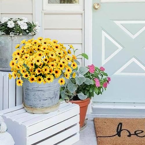 8 Bundles Sunflowers Artificial Flowers Silk Mini Sunflowers Fake Yellow Flowers Gerbera Daisies Flowers for Indoor Outdoor Home Kitchen Table Wedding Centerpieces Gravesites Decor (13.77")