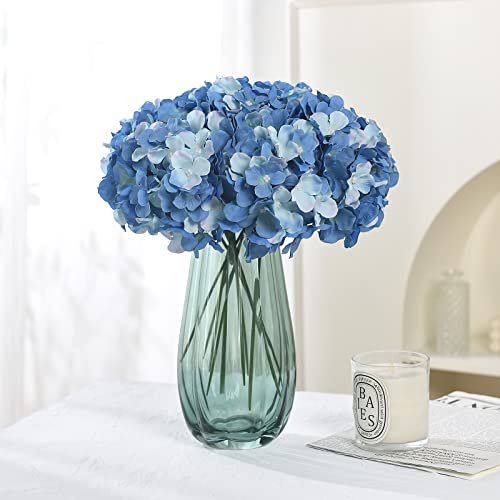 Silk Hydrangea Heads with Stems Artificial Flowers Heads for Home Wedding Decor,Pack of 10 (Sky Blue) - color: Sky Blue
