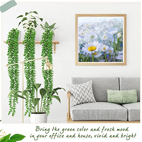 Janinka 8 Pcs Artificial Succulents Bulk Hanging Plants 24 Inches Large Fake String of Pearls Fake Plants Wall Greenery Decor for Garden Indoor Outdoor Decoration