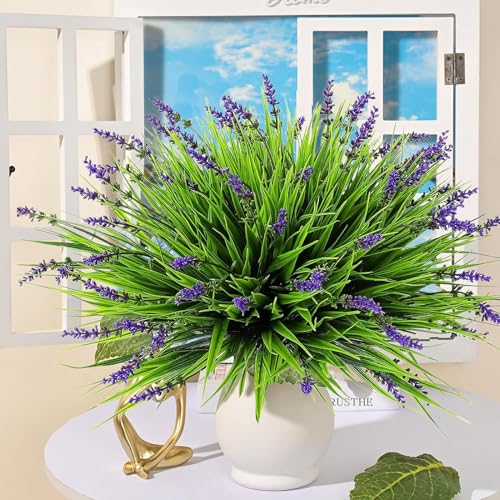 Artificial Faux Plants Flowers for Outdoor Decorations,Faux Plastic Fake Monkey Grass Greenery for Spring Summer UV Resistant Artificial Shrubs for Courtyard Window Garden (B-Purple, 12 PCS) - color: B-purple