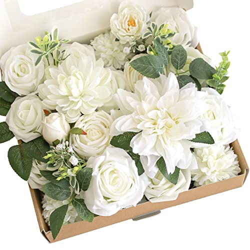 Lookein Artificial Flowers for DIY Wedding Decoration Bridal Bouquet Table Centerpieces Flower Garland Wreaths Aisle Arch Flower Decoration Home Decor, Vibrant Ivory - color: Vibrant Ivory
