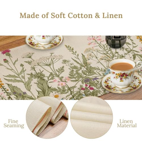 Vintage Floral Table Runner for Linen Table Decor, Retro Botanical Flower Watercolor Printed for Dining Room Kitchen Office Party Holiday Home Decorate 13" x 36" - color: Floral_22, size: 13"W x 36"L (Pack of 1)