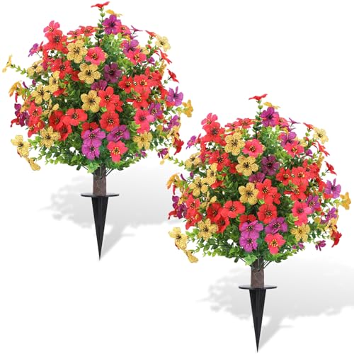 Artificial Topiary Ball Trees with Ground Spikes UV Resistant Faux Greenery Shrubs Fake Shrubs for Outdoors Realistic Faux Plants Bushes for Garden Porch Yard Patio Decor (Multicolor) - color: Multi Color Flower