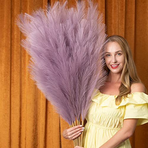 Pampas Grass Decor Tall, 43"/110cm Faux Pampas Grass 6 Stems Large Pompass Grass Branches Tall Bulk Boho Flower Arrangement for Home Room Wedding Party Decor (Light Purple) - color: Light Purple