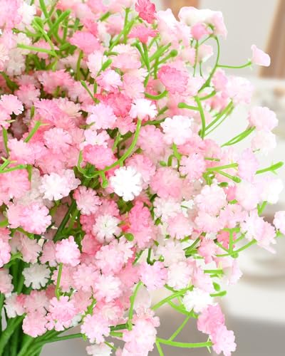 Babys Breath Artificial Flowers, 24Pcs Fake Baby Breath Flowers Artificial Bulk Faux Gypsophila Real Touch Flowers for Wedding DIY Bouquet Arrangement Party Home Garden Spring Decor, Pink - color: Pink, size: 24PCS