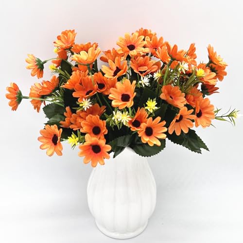 CATTREE Artificial Flowers Orange Daisy, Faux Silk Mini Daisies Realistic Flower Bouquet Plastic Plants for Indoor Porch Window Box Garden Wedding Party Greenery Shrubs DIY Filler Decoration 4 Pack - color: Daisy - Orange - 4 Bundles