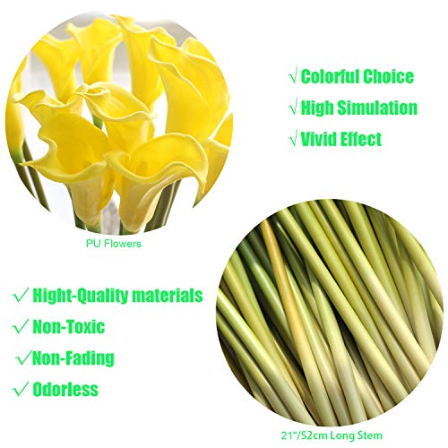 10pcs Calla Lilies Artificial Flower,26'' Long Stem Artificial Calla Lily Flowers,Realistic Arum Lilies for Wedding Bridal Bouquet Home Decor Centerpiece,Yellow - color: Yellow