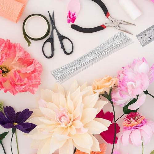 PATIKIL 22 Gauge 14" Floral Stem Wire, 50 Pcs Paper Wrapped Iron Artificial Flower Stem Accessories for DIY Bouquet Stem and Craft Decoration, White - color: White