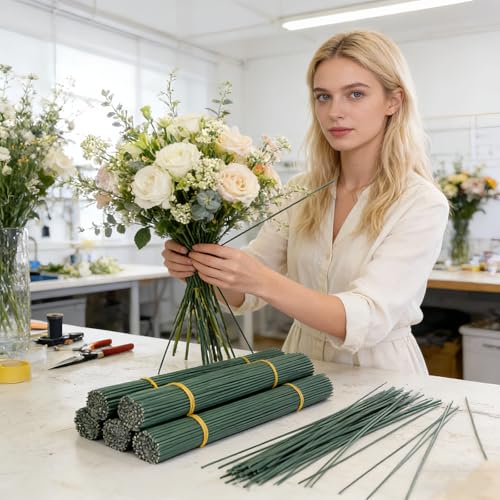 100Pcs Flower Stem Wire Kit: 2.0mm Sturdy Floral Iron Sticks for DIY Artificial Flowers, Bouquet Stems, Plant Stands & Crafting - Essential for Florists and DIY Enthusiasts (100pcs, 8 Inch (20cm)) - size: 8 Inch /20cm