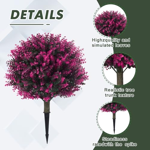 Set of 2 Artificial Red Boxwood Topiary Ball Shrubs, 21.6" UV-Resistant Faux Outdoor Plants with Ground Spikes — Realistic Decorative Bushes for Porch, Patio, Garden, and Yard Décor - color: 2pcs 21.6in Red Boxwood