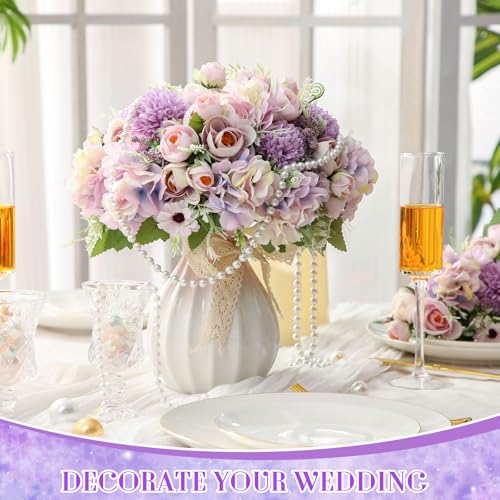 Tigeen Peonies Artificial Flowers Faux Roses Silk Flowers Hydrangea Artificial Bouquet for Wedding Table Centerpiece Floral Vase Home Office Bridal Decor(Purple,Pink,12 Bundles) - color: Purple,pink