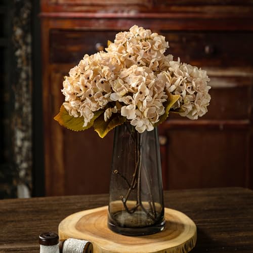 TOPIA Silk Fall Flowers Artificial Silk Dried Hydrangea Artificial Fall Flowers Dried Florals Bouquet Autumn Decorations for Office and Home (6 PCS) (Cream White) - color: Cream White