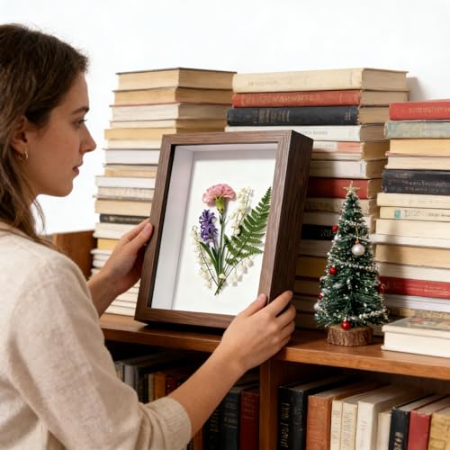 5x7 Shadow Box -2Pack Walnut Color Wooden Deep Picture Frame with Shatter-Resistant Panel for Wall Decor | 3D Display Case for Flowers, Photos and Crafts | Easy to Open & Ready to Hang Gift Idea - color: Walnut Color, size: 2Pcs 5x7in