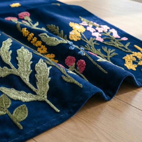 Artoid Mode Dark Blue Soft Chain Embroidery Wild Floral Spring Table Runner, Seasonal Winter Kitchen Dining Table Decoration for Home Party Decor 13x72 Inch - color: Dark Blue, size: 13" x 72", Table Runner