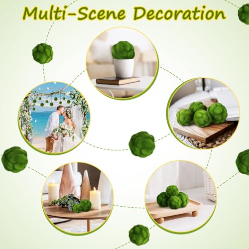 Angoily Greenery Mossy Ball 4.72 Inch Artificial Green Moss Orbs for Home Garden Office Simulated Lightweight Fade-Resistant Moss Balls Decorative Bowl Display and Event Ornament Moss Decor
