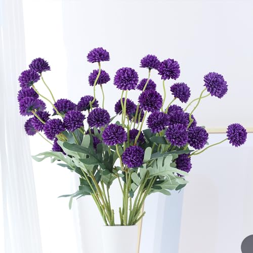 LVEFIT 10 Pcs Purple Flowers Fake Mums Flowers with Long Stem,Faux Kiku Flowers Bulk,Silk Flowers Mini Chrysanthemum Artificial Flowers Chrysanth Floral Arrangements for Home,Wedding,Party Decor - color: Purple
