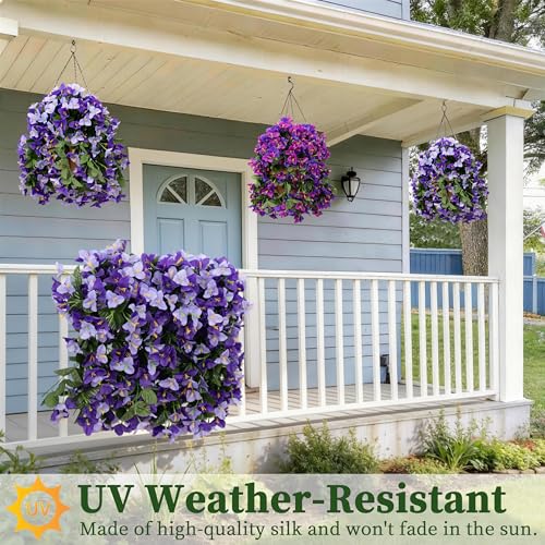 Artificial Bougainvillea Hanging Flowers Plants - 2 PCS faux Bougainvillea artificial flowers with Long Trailing Vines for Outdoor Decoration, Perfect for Porch, Garden (Purple & Light Purple Mix) - color: Purple & Light Purple Mix