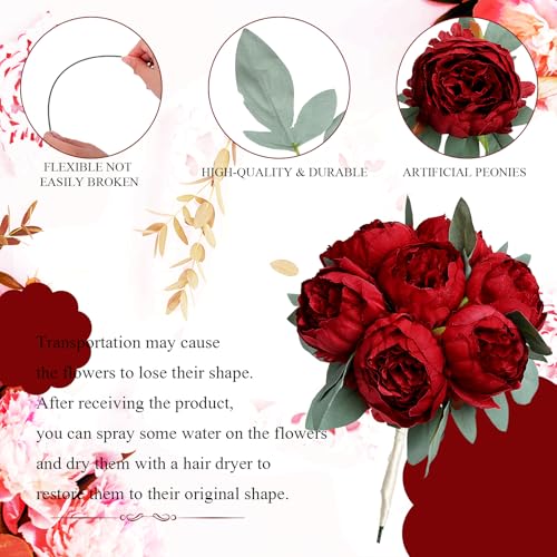 50Pcs Artificial Peonies Flowers Bulk, 4’’ Burgundy Peonies Fake Flowers Heads for Table, Faux Silk Peony Arrangements for Wedding, Valentine, Engagement, Party, Coffee, Dining Decorations - color: Burgundy