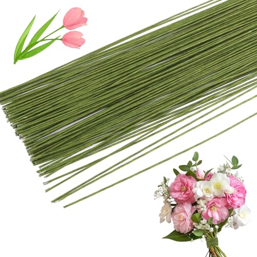 CCINEE 18 Gauge Dark Green Floral Wire, 100 PCS Paper Wrapped Florist Wire for DIY Crafts Artificial Flower Making, 14 inch - color: #18 Dark Green, size: #18