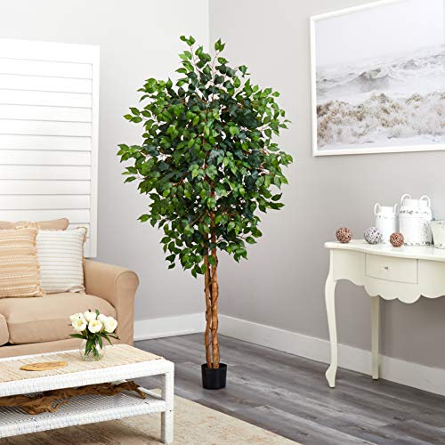 Nearly Natural 6ft Triple Trunk Artificial Ficus Tree with Natural Wood Trunks, Fake Tree for Indoor Home Décor, Faux Ficus Tree with Black Nursery Pot - size: 6ft, style: Tree in Pot