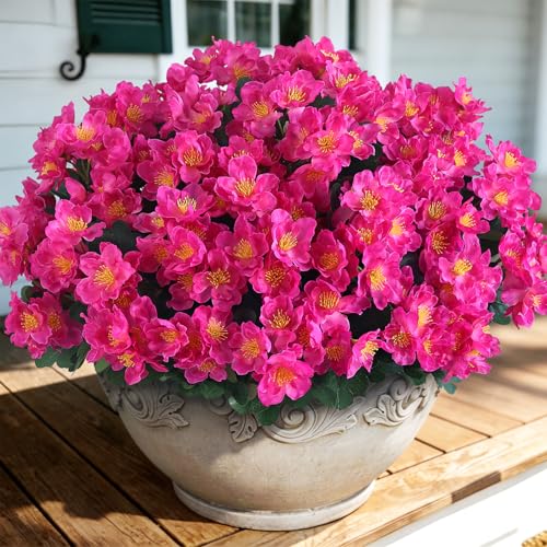 Juxdp 8 Bundles Artificial Camellia, Fake Silk Bouquet Flowers(Rose Red) | Full＆Vibrant, Fade-resistant, UV-resistant＆Waterproof, for Front Door/Garden/Farmhouse/Outdoor/Home/Spring/Summer Decor - color: Rose Red