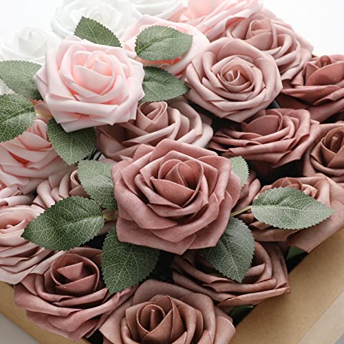 DerBlue 60pcs Artificial Roses Flowers Real Looking Fake Roses Artificial Foam Roses Decoration DIY for Wedding,Arrangements Party Home Decorations (Shades of Dusty, 60pcs Regular 3") - color: Shades of Dusty