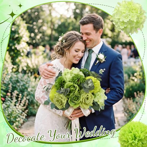 Suncalla 98 Pcs Artificial Flowers Bouquet Assorted Faux Flowers Heads with Stem Eucalyptus Leaves Silk Floral Table Centerpiece for DIY Wedding Party Wreath Home Decor(Green Color) - color: Green Color