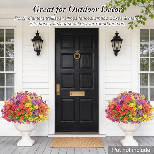 Artificial Flowers for Outdoors Decoration for UV Resistant Silk,16 Bundles | Artificial Violet Flowers for Spring Outdoor Decor, Realistic Fake Plants for Porch,Garden,Window Box,Vase Mix 4 Colors - color: Red Rose Yellow Purple