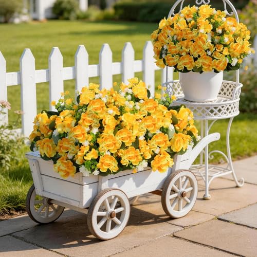 Olatay 12 Bundles Mixed Color Artificial Flowers for Outdoor, Artificial Geraniums Flowers for Outdoor, UV-Resistant Fake Geraniums for Porch, Balcony, Garden, Indoor Decoration (Yellow) - color: Yellow