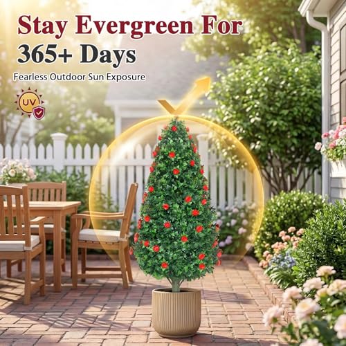 PATIO CHOICE 3ft Artificial Topiary Trees with Rose Set of 2 Outdoor Faux Plants Realistic Faux Bushes and Shrubs Decorations for Outdoor Front Porch Garden (Rose, 36in) - color: Rose, size: 3ft