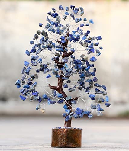 Lapis Lazuli Gemstone Crystal Tree of Life - Handmade Chakra Decor for Positive Energy - Blue Healing Stone - Third Eye Chakra - Feng Shui Money Tree - Spiritual Gift - color: Lapis Lazuli (Silver Wire)