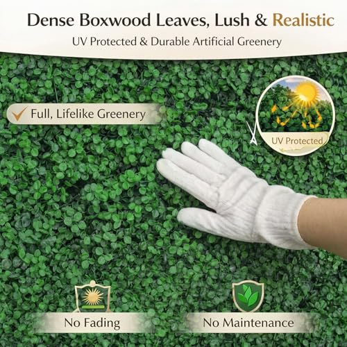 Crowye 48 Pcs 10 x 10 Inch Grass Wall Panel, Artificial Boxwood Wall Panels, Privacy Screen Greenery Backdrop UV Protected Topiary Hedge Plant for Outdoor Indoor Garden Fence Backyard Decor - size: 10 x 10 Inch
