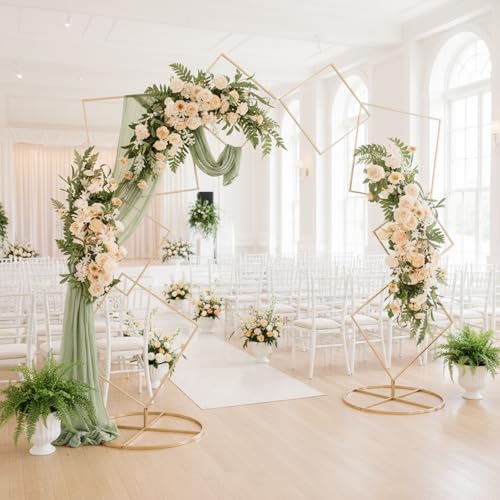 Square Wedding Arch Backdrop Stand Set of 2, Gold Metal Flower Display Stands, 4-tier Party Balloon Arch Stands, Floral Backdrop Frame Display Racks for Birthday Party Christmas Wedding Home Decor