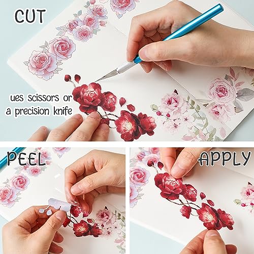 Floral Washi Tape Set - 12 PET & Washi Tapes for Journaling Stickers, Scrapbooking Supplies, Planner, Bullet Journals,Arts & Crafts. Use as Stickers - color: Flowers