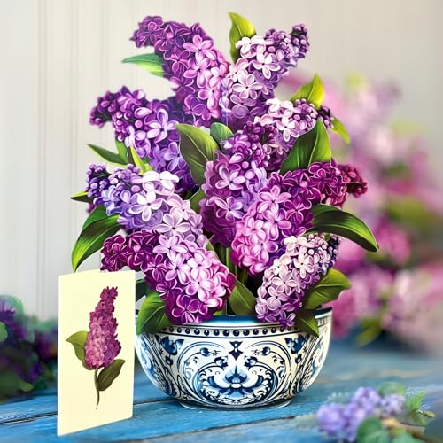 Freshcut Paper Pop Up Cards, Garden Lilacs, 12 Inch Life Sized Forever Flower Bouquet 3D Popup Greeting Card, Birthday Cards, Thank You Card, Blank Notecard & Envelope - color: Garden Lilacs, size: Classic