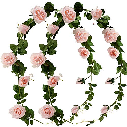 FiveSeasonStuff Dreamy Pink Artificial Silk Roses Flower Garland, Bendable Hanging Vines (2pcs, 11ft) - color: Dreamy Pink