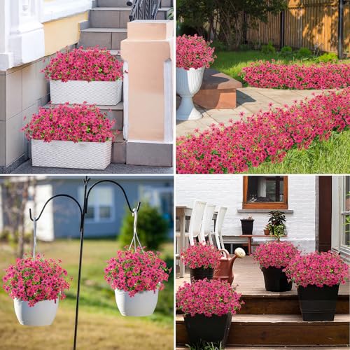 Bassion 20 Bundles Artificial Flowers for Outdoors Decorations, UV Resistant Faux Plants Fake Silk Flowers for Outside Daisy Hanging Planters Window Box Front Door Porch Patio Yard Home Decor - color: Rose Red