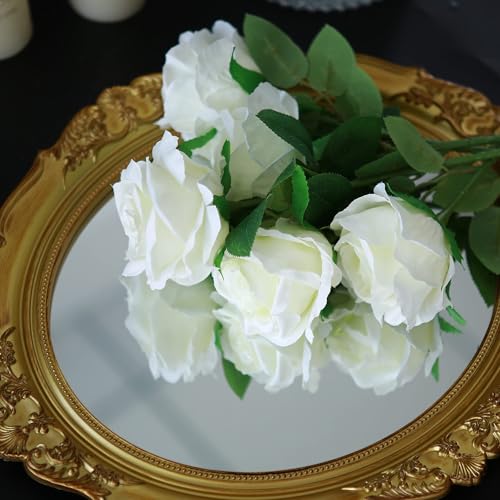 Felice Arts 12 Pack White Roses Wedding Flowers with Stems Artificial Flowers Fake Rose Silk Roses Bouquet for Table Vase Party Home Kitchen Wedding Decor - color: White