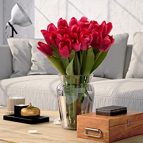 20PCS Artificial Tulips Real Touch Faux Flower Moisturizing Tulips for Photography Ornaments Home Garden Wedding Party Decor Fake Flowers (Fushcia) - color: Fushcia