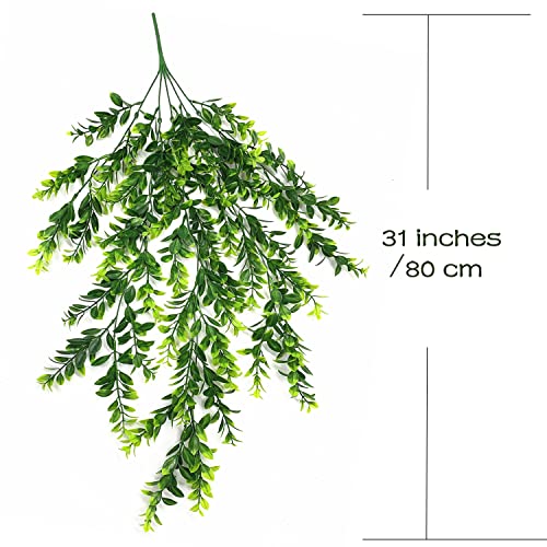 Green Hanging Vines Artificial Decor 2 Pack, Fake Leaves Greenery Ivy Plastic Leaf Faux Rattan Vine for Houseplants Indoor Home Kitchen Garden Outdoor Wall Wedding Party DIY Basket Decoration - color: Green Leaves Vine - 2pcs